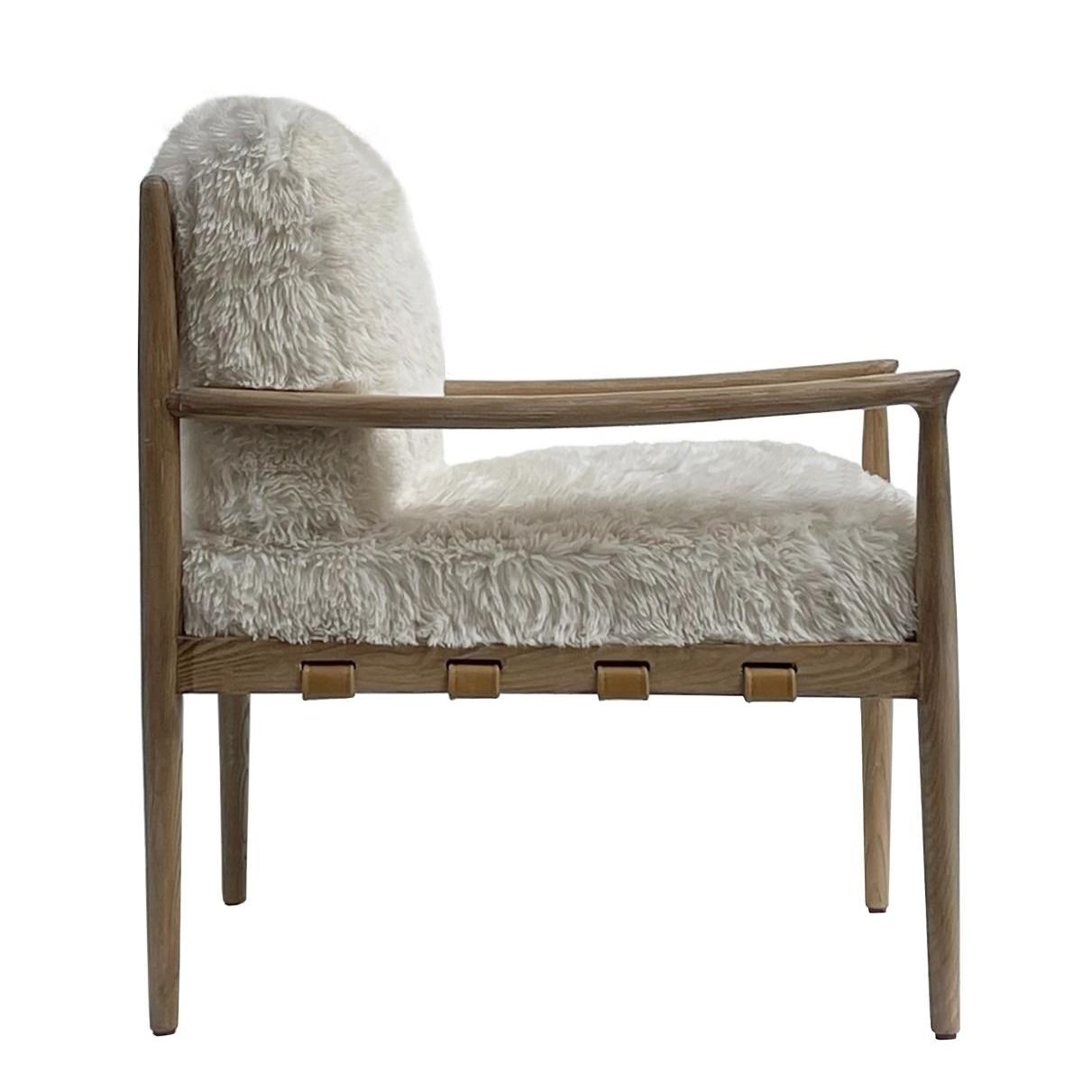 ALABAMA FUAX SHEEP SKIN/ASHWOOD ARMCHAIR /LOUNGE CHAIR IN WHITE - MyChocolateWood