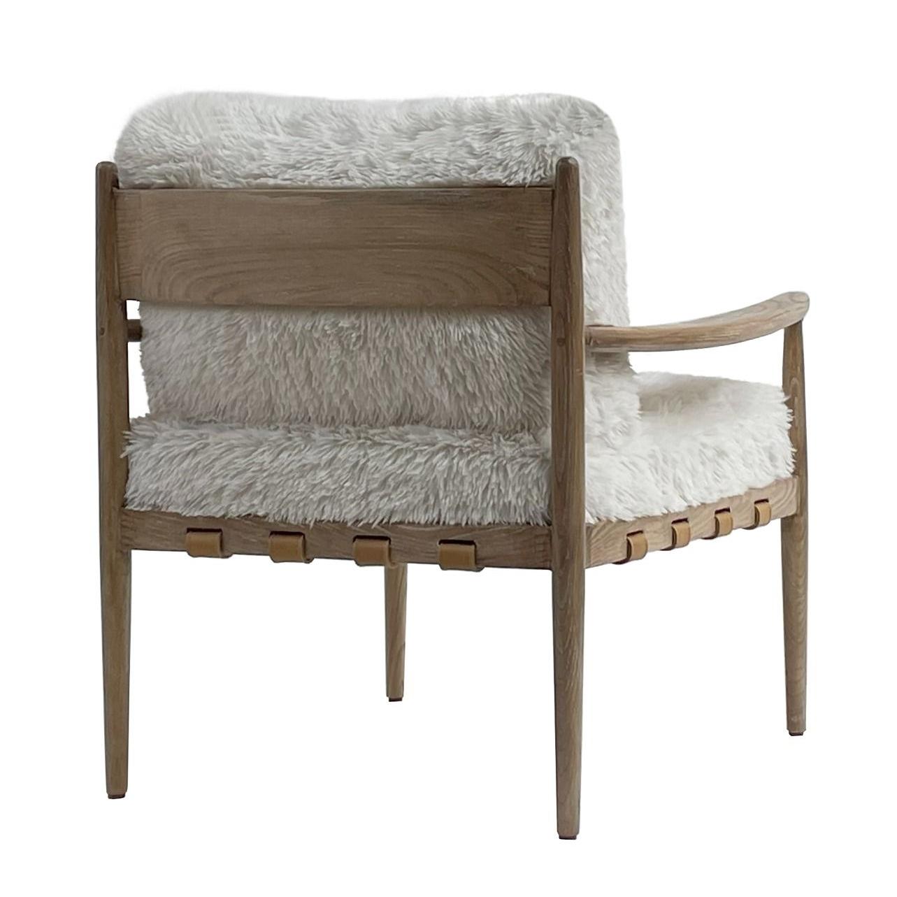 ALABAMA FUAX SHEEP SKIN/ASHWOOD ARMCHAIR /LOUNGE CHAIR IN WHITE - MyChocolateWood