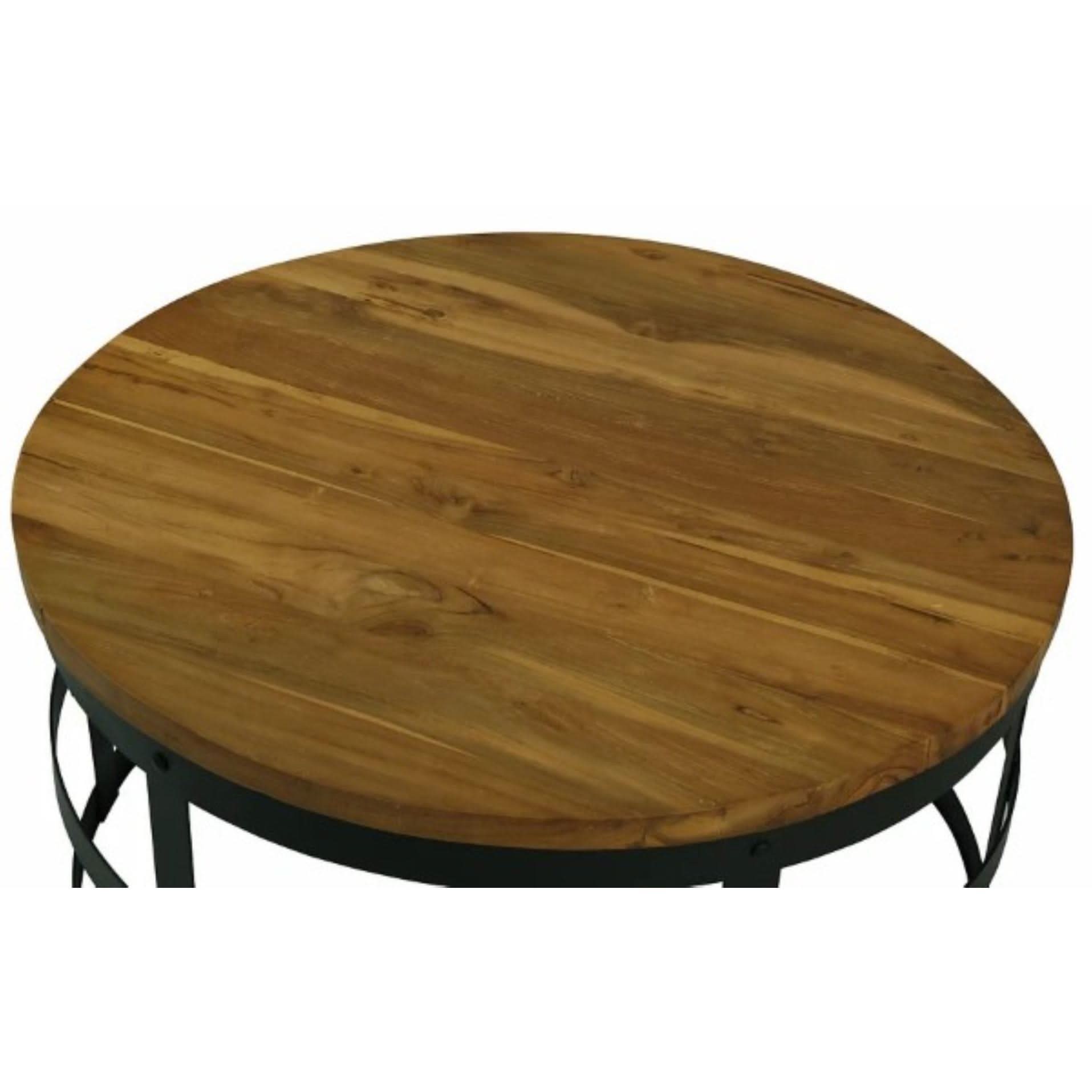 ALBASHA RECYLCED PINE & METAL ROUND COFFEE TABLE NATURAL/BLACK - MyChocolateWood