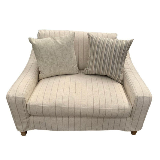 ALBERTO 1.5-SEATER XL HAMPTON STYLE ARMCHAIR SOLID PINE & HARDWOOD FRAME IN CALANTINO STRIPE 125CM - MyChocolateWood