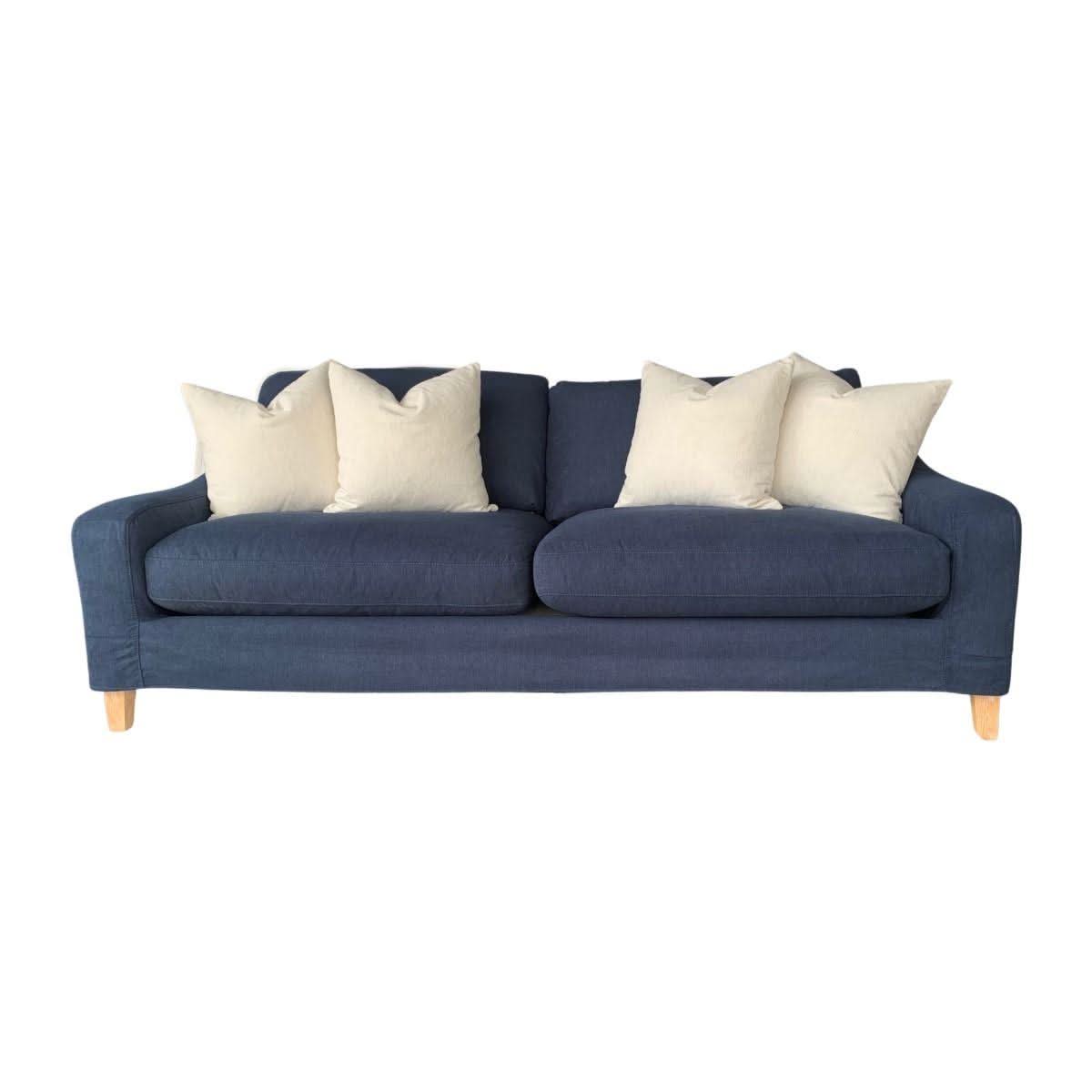 ALBERTO 3-SEATER SOFA SOLID PINE & HARDWOOD FRAME IN NAVY 223CM - MyChocolateWood