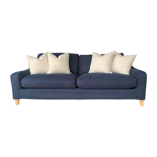 ALBERTO 3-SEATER SOFA SOLID PINE & HARDWOOD FRAME IN NAVY 223CM - MyChocolateWood