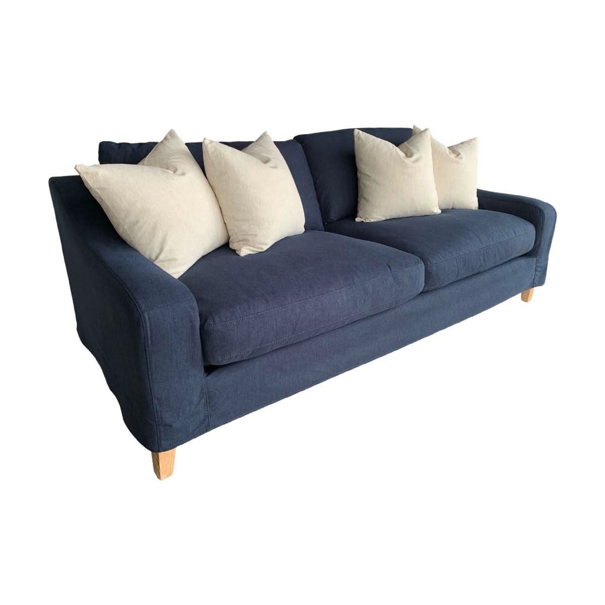 ALBERTO 3-SEATER SOFA SOLID PINE & HARDWOOD FRAME IN NAVY 223CM - MyChocolateWood