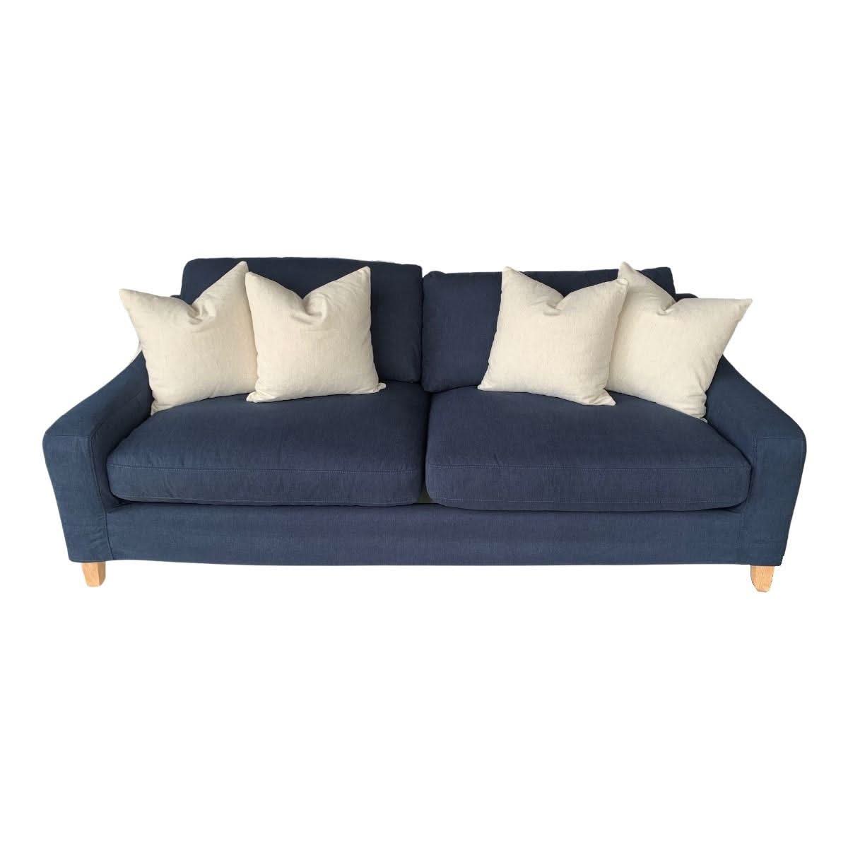 ALBERTO 3-SEATER SOFA SOLID PINE & HARDWOOD FRAME IN NAVY 223CM - MyChocolateWood