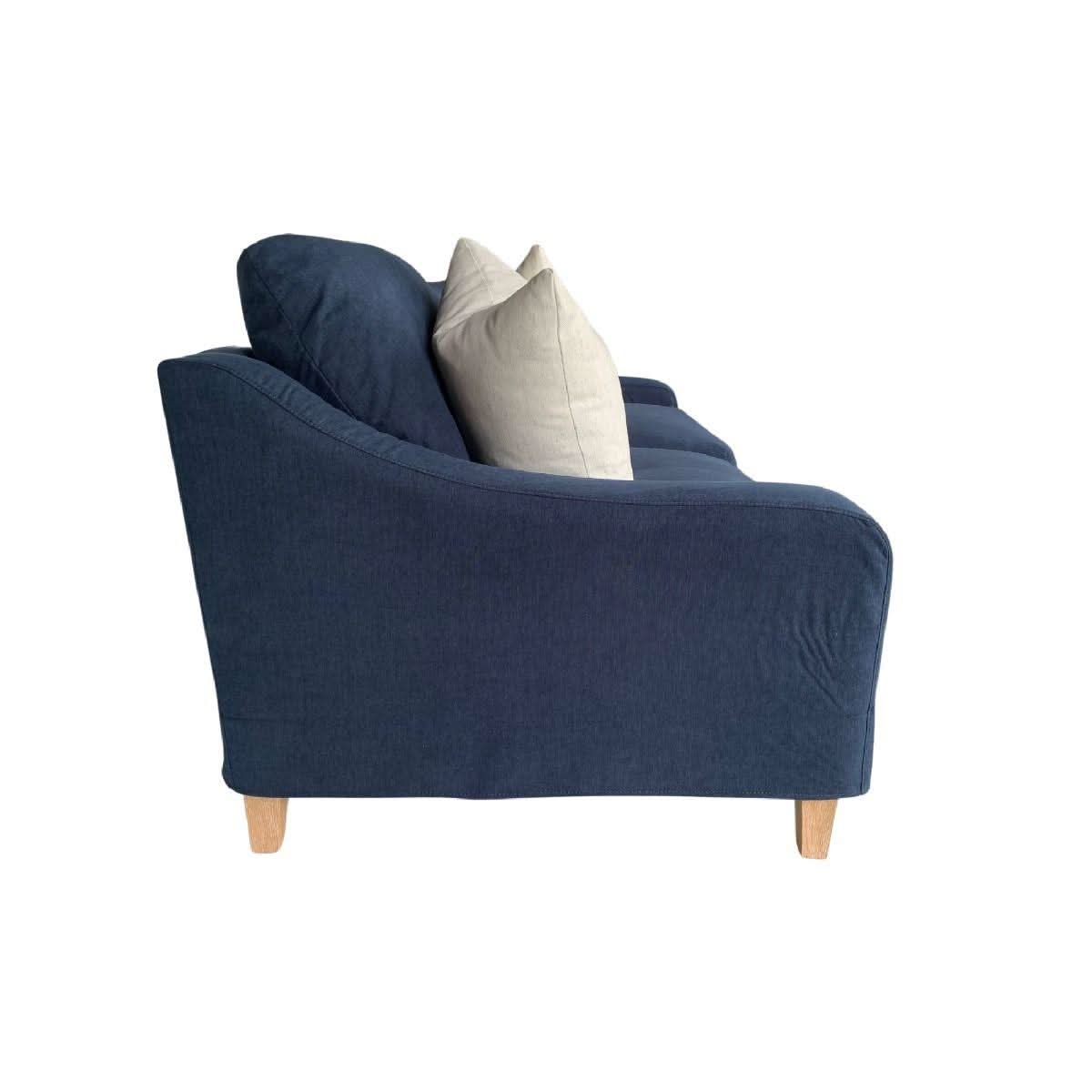 ALBERTO 3-SEATER SOFA SOLID PINE & HARDWOOD FRAME IN NAVY 223CM - MyChocolateWood