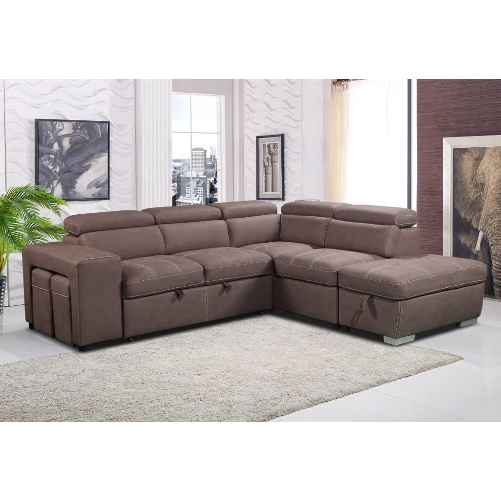 ALBRET FABRIC 2-SEATER SOFA BED + 2 OTTOMANS W/RHF MUSHROOM