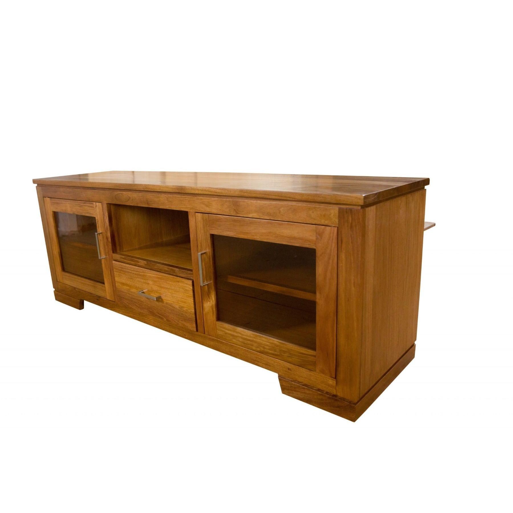 ALDO SOLID BLACKWOOD TV UNIT WITH 1 DRAWER & 2 GLASS DOORS - MyChocolateWood