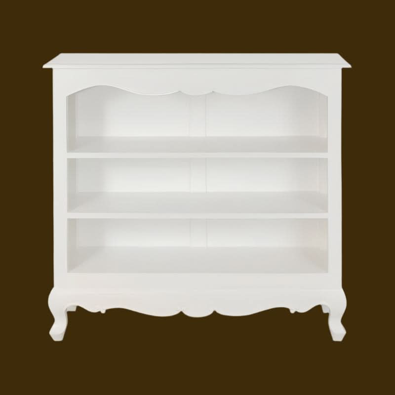 ALEXEI QUEEN ANN STYLE SOLID MAHOGANY LOW BOOKCASE IN WHITE - MyChocolateWood