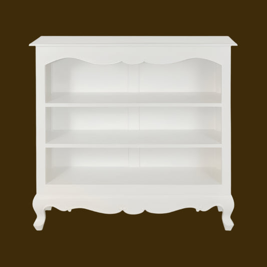 ALEXEI QUEEN ANN STYLE SOLID MAHOGANY LOW BOOKCASE IN WHITE - MyChocolateWood