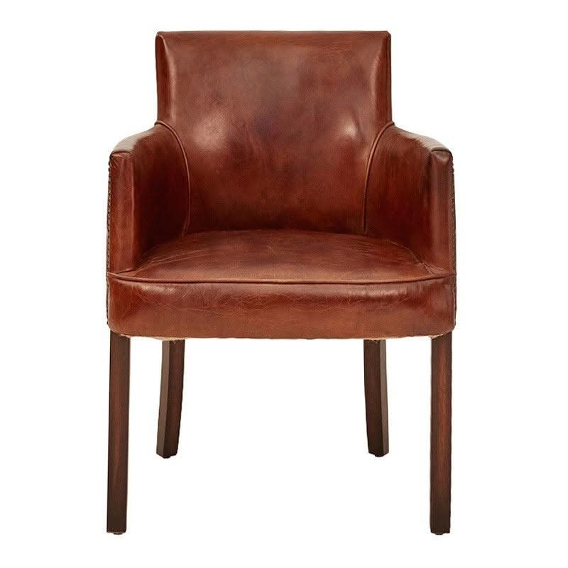 ALEXIA CARVER CHAIR IN ORIGINAL AGED LEATHER WITH BRASS STUD TRIM - MyChocolateWood