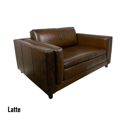 AMBROSE GENUINE TOP GRAIN LEATHER 1.5 SEATER SOFA  LOUNGE CHAIR LATTE COLOUR