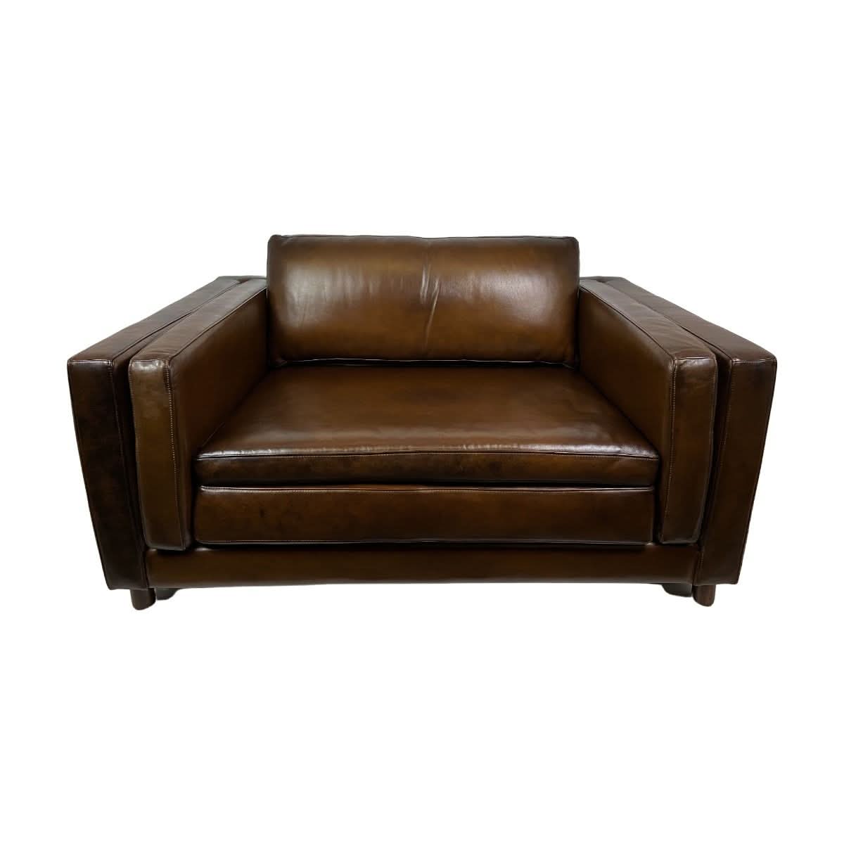 AMBROSE GENUINE TOP GRAIN LEATHER 1.5 SEATER SOFA  LOUNGE CHAIR LATTE COLOUR - MyChocolateWood