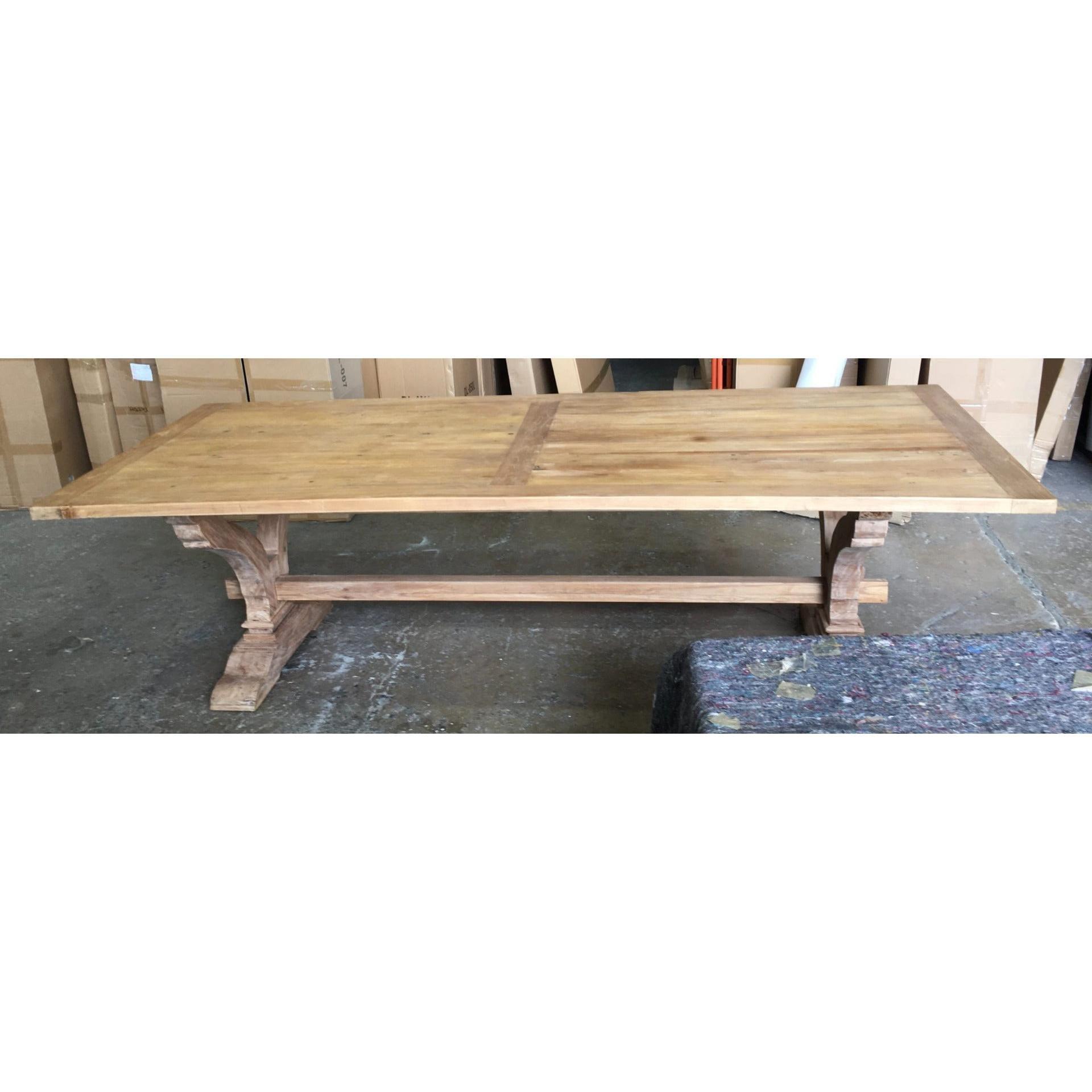 ANAIS FRENCH PROVINCIAL DINING TABLE RECYCLED TIMBER HARDWOOD 240CM RUSTIC + 8 x MELROSE DINING CHAIR IN ELM WOOD WITH A NATURAL FINISH - MyChocolateWood