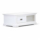ANIKA SOLID ACACIA WOOD COFFEE TABLE WITH 1 DRAWER & A SHELF IN VIVID WHITE - MyChocolateWood
