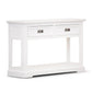 ANIKA SOLID ACACIA WOOD CONSOLE TABLE/HALL TABLE WITH 2 DRAWERS & A SHELF IN VIVID WHITE - MyChocolateWood
