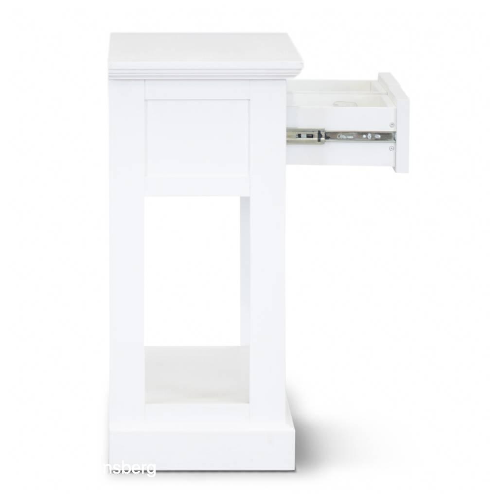 ANIKA SOLID ACACIA WOOD CONSOLE TABLE/HALL TABLE WITH 2 DRAWERS & A SHELF IN VIVID WHITE - MyChocolateWood