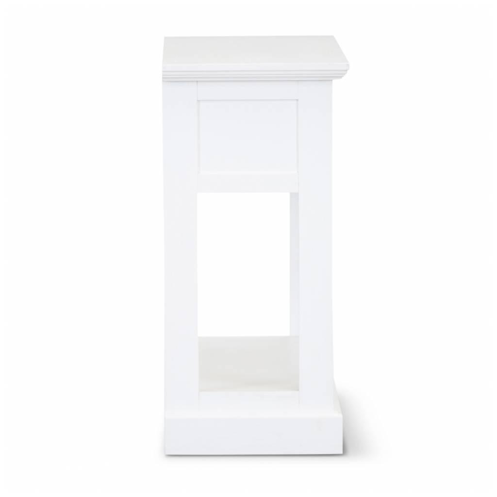 ANIKA SOLID ACACIA WOOD CONSOLE TABLE/HALL TABLE WITH 2 DRAWERS & A SHELF IN VIVID WHITE - MyChocolateWood