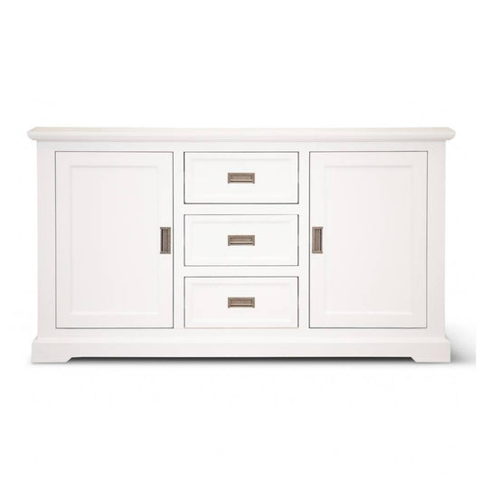 ANIKA SOLID ACACIA WOOD SIDEBOARD BUFFET 2-DOORS 3 DRAWERS IN VIVID WHITE - MyChocolateWood