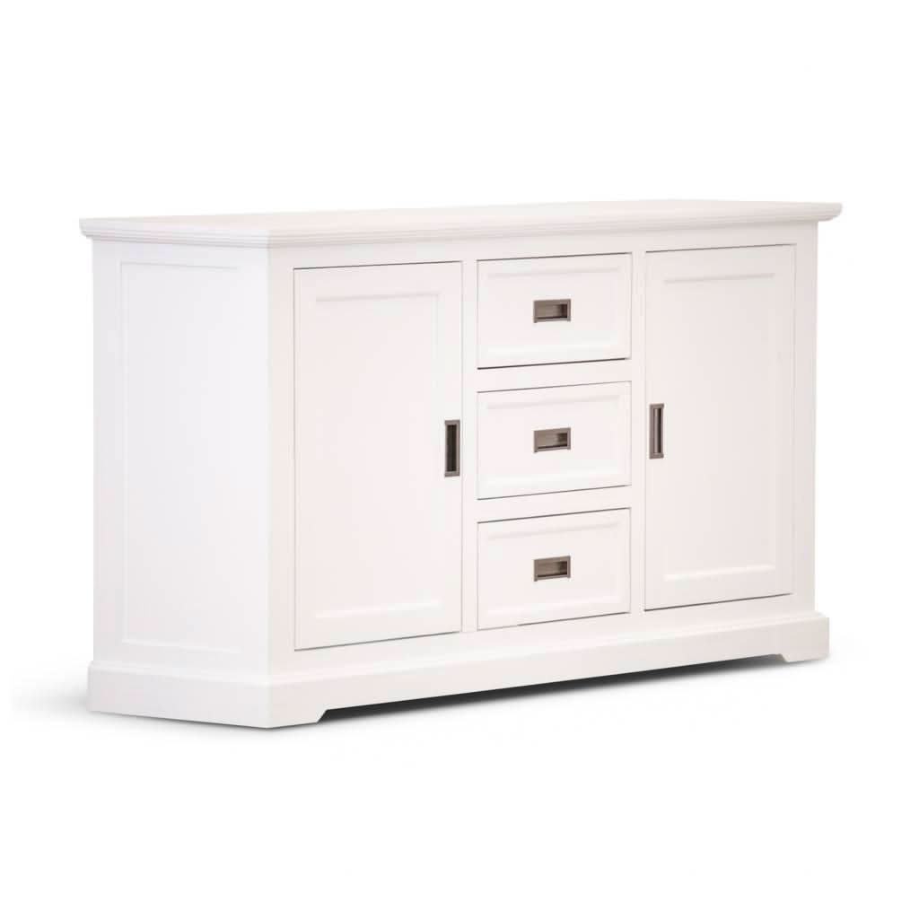 ANIKA SOLID ACACIA WOOD SIDEBOARD BUFFET 2-DOORS 3 DRAWERS IN VIVID WHITE - MyChocolateWood