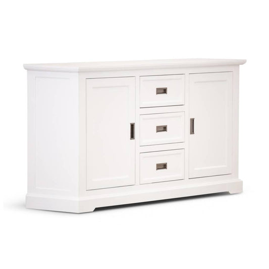ANIKA SOLID ACACIA WOOD SIDEBOARD BUFFET 2-DOORS 3 DRAWERS IN VIVID WHITE - MyChocolateWood