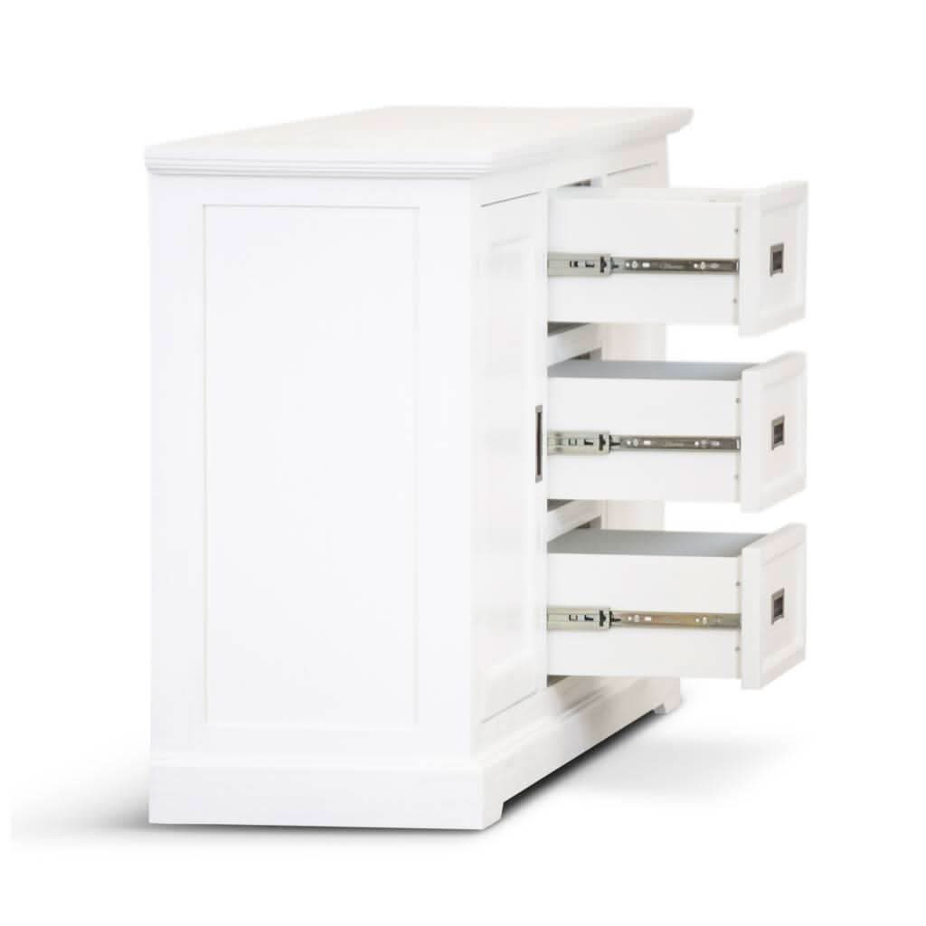 ANIKA SOLID ACACIA WOOD SIDEBOARD BUFFET 2-DOORS 3 DRAWERS IN VIVID WHITE - MyChocolateWood