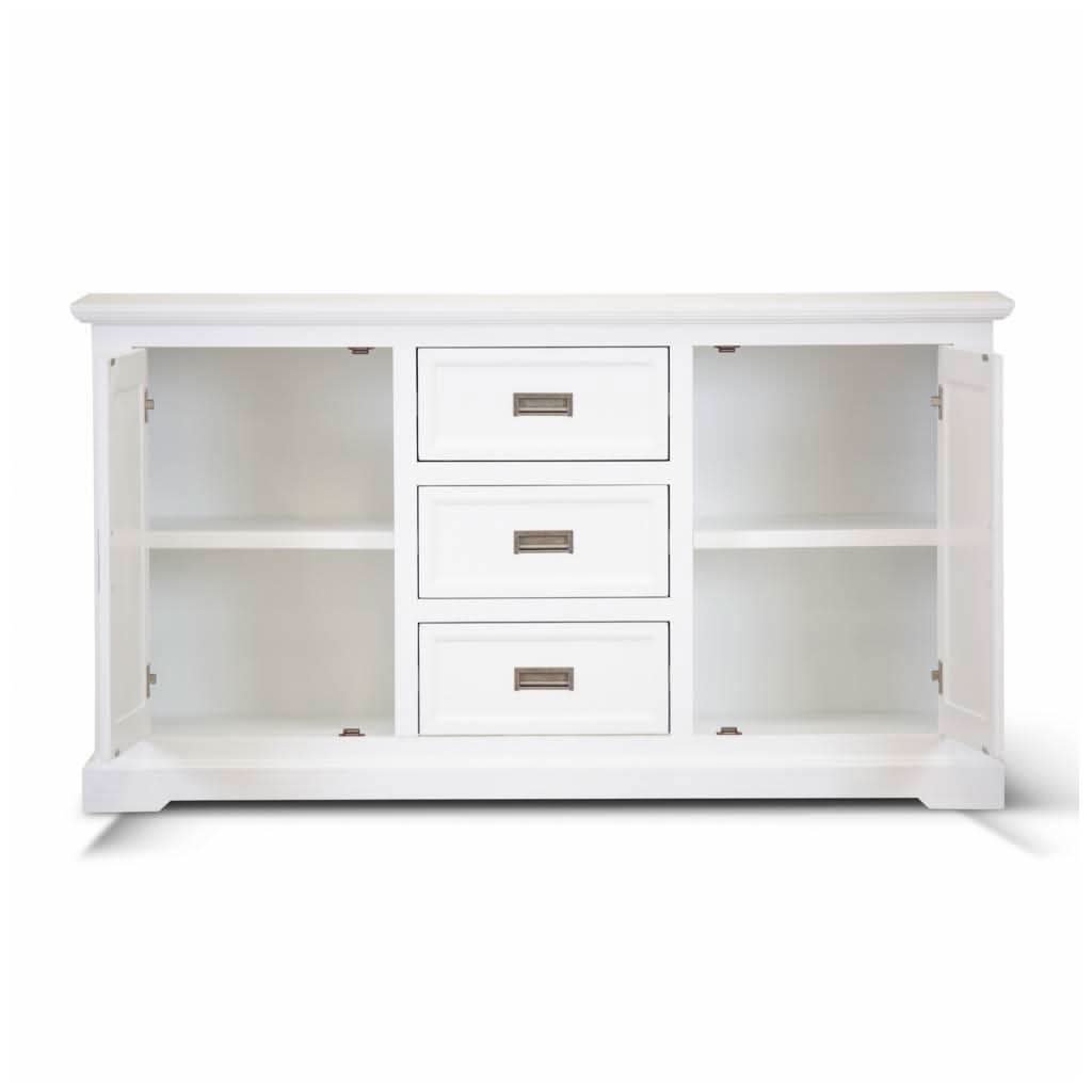 ANIKA SOLID ACACIA WOOD SIDEBOARD BUFFET 2-DOORS 3 DRAWERS IN VIVID WHITE - MyChocolateWood