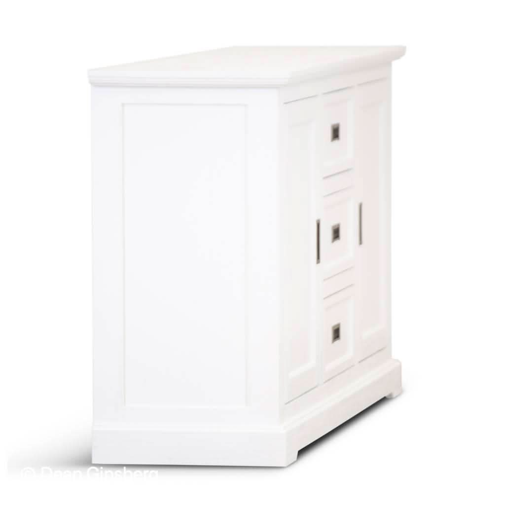 ANIKA SOLID ACACIA WOOD SIDEBOARD BUFFET 2-DOORS 3 DRAWERS IN VIVID WHITE - MyChocolateWood