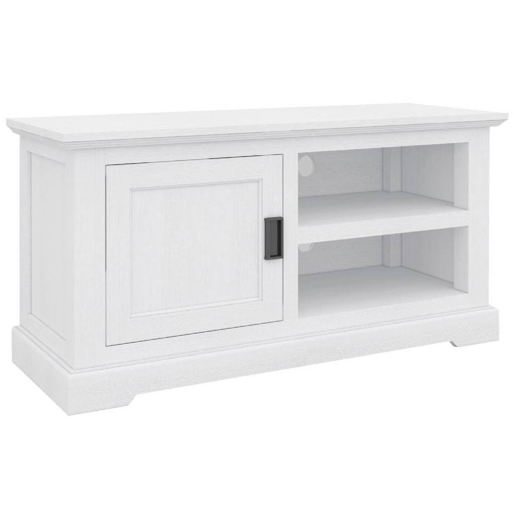 ANIKA SOLID ACACIA WOOD TV UNIT 1-DOOR 2 SHELVES IN VIVID WHITE - MyChocolateWood