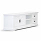 ANIKA SOLID ACACIA WOOD TV UNIT 2-DOORS 2 DRAWERS & 2 SHELVES IN VIVID WHITE - MyChocolateWood