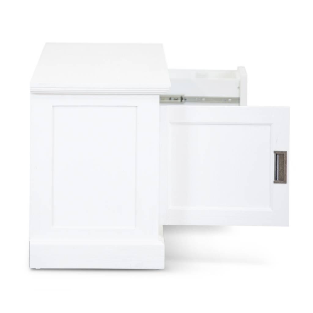 ANIKA SOLID ACACIA WOOD TV UNIT 2-DOORS 2 DRAWERS & 2 SHELVES IN VIVID WHITE - MyChocolateWood