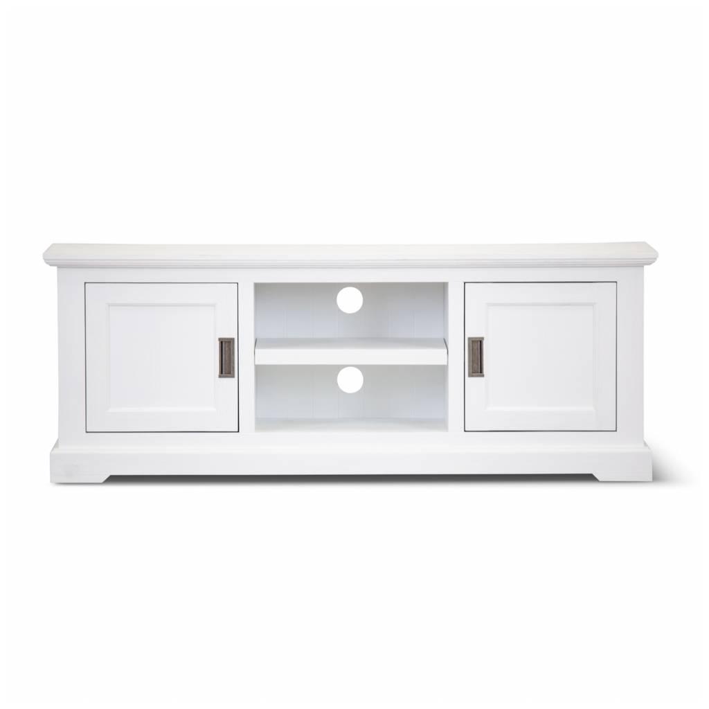 ANIKA SOLID ACACIA WOOD TV UNIT 2-DOORS & 2 SHELVES IN VIVID WHITE 160CM - MyChocolateWood