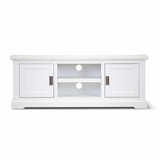 ANIKA SOLID ACACIA WOOD TV UNIT 2-DOORS & 2 SHELVES IN VIVID WHITE 160CM - MyChocolateWood