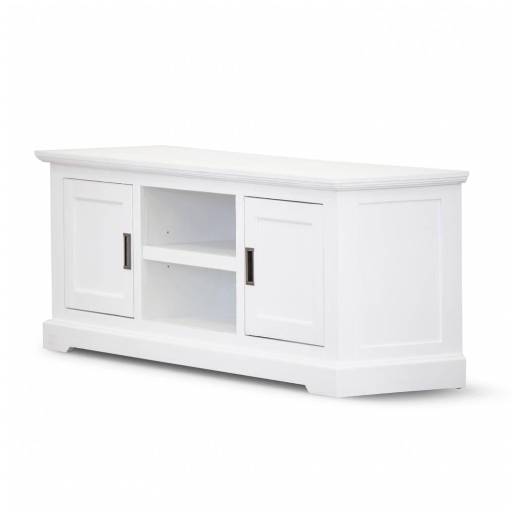 ANIKA SOLID ACACIA WOOD TV UNIT 2-DOORS & 2 SHELVES IN VIVID WHITE 160CM - MyChocolateWood