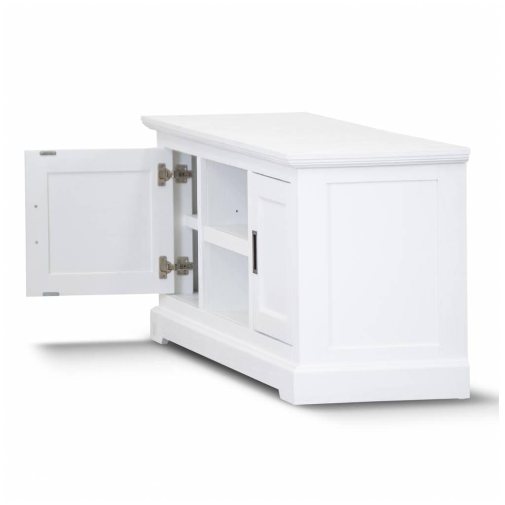 ANIKA SOLID ACACIA WOOD TV UNIT 2-DOORS & 2 SHELVES IN VIVID WHITE 160CM - MyChocolateWood