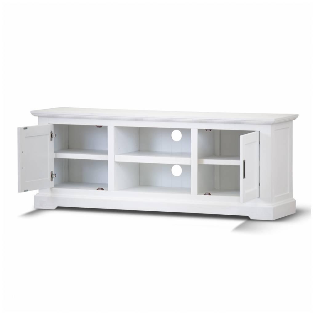 ANIKA SOLID ACACIA WOOD TV UNIT 2-DOORS & 2 SHELVES IN VIVID WHITE 160CM - MyChocolateWood
