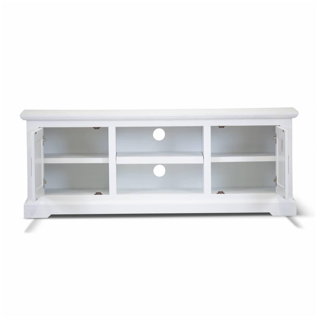 ANIKA SOLID ACACIA WOOD TV UNIT 2-DOORS & 2 SHELVES IN VIVID WHITE 160CM - MyChocolateWood