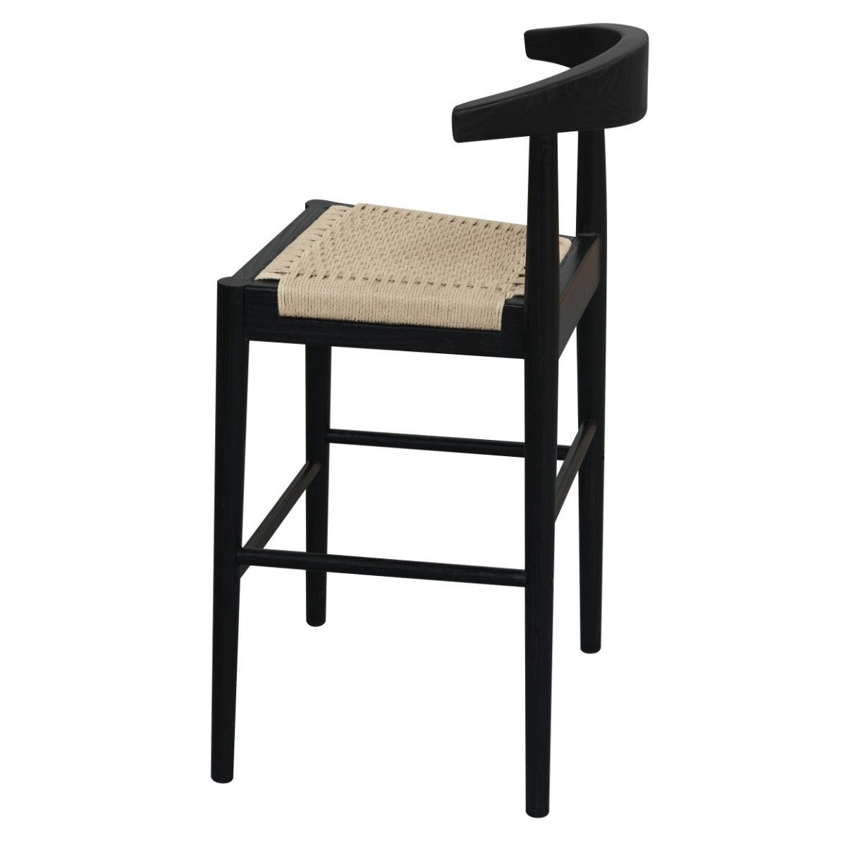 ARDEN SOLID OAK BARSTOOL WITH WOVEN LOOM SEAT BLACK - MyChocolateWood