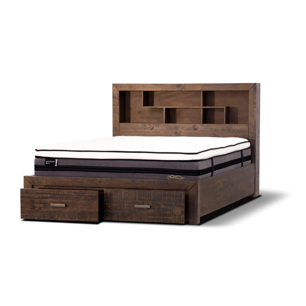 ASHGAR QUEEN SIZE BED + DRESSER + MIRROR + 2 X BEDSIDE TABLES IN GREY STONE PACKAGE DEAL - MyChocolateWood