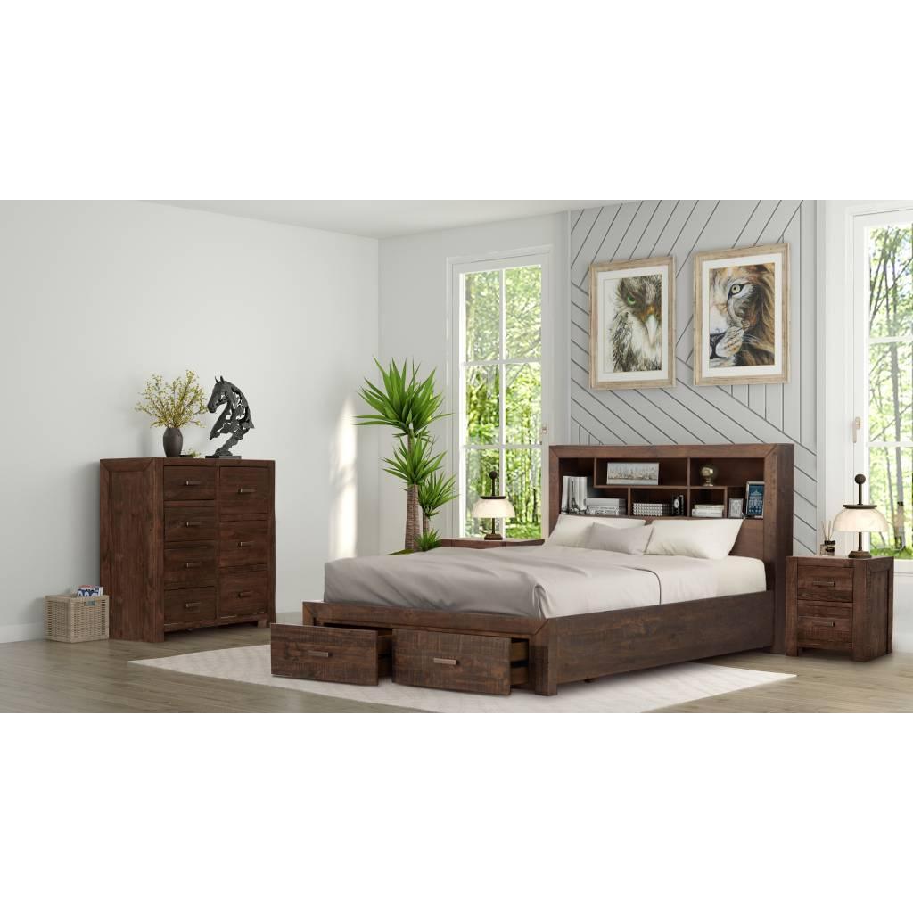 ASHGAR QUEEN SIZE BED + TALLBOY + 2 X BEDSIDE TABLES IN GREY STONE PACKAGE DEAL - MyChocolateWood