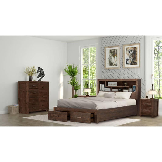 ASHGAR QUEEN SIZE BED + TALLBOY + 2 X BEDSIDE TABLES IN GREY STONE PACKAGE DEAL - MyChocolateWood