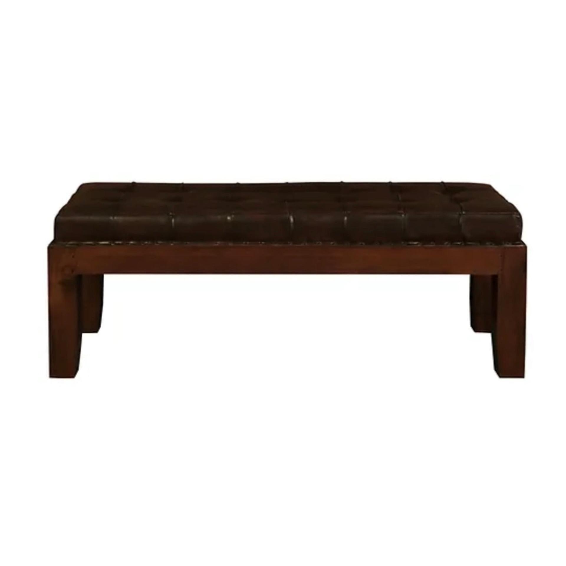 ASHMORE SOLID MAHOGANY TIMBER DOUBLE BENCH WITH GENUINE LEATHER SEAT - MyChocolateWood