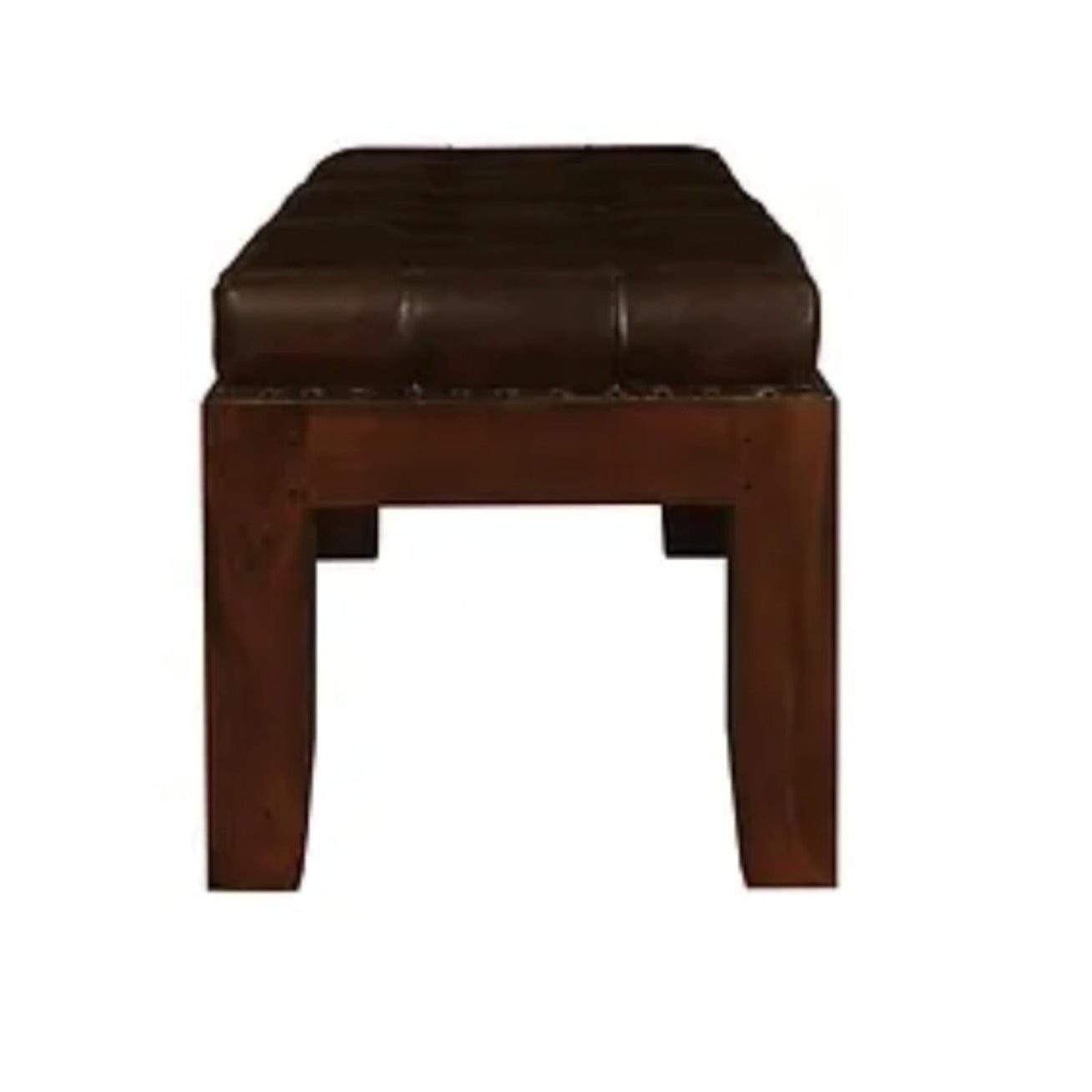 ASHMORE SOLID MAHOGANY TIMBER DOUBLE BENCH WITH GENUINE LEATHER SEAT - MyChocolateWood