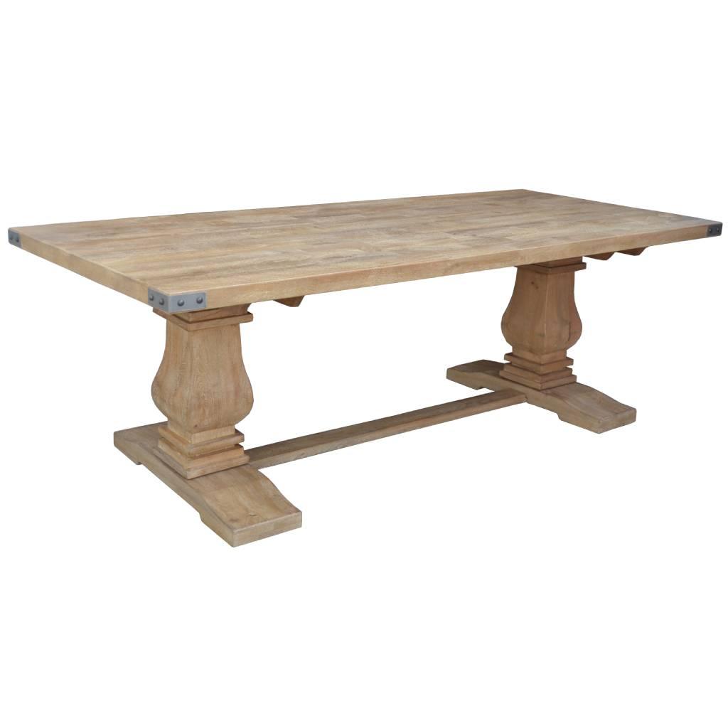 ASTI SOLID HARDWOOD PEDESTAL DINING TABLE 230CM + 2 X ASTI SOLID MANGO WOOD BENCHES IN HONEY WASH - MyChocolateWood