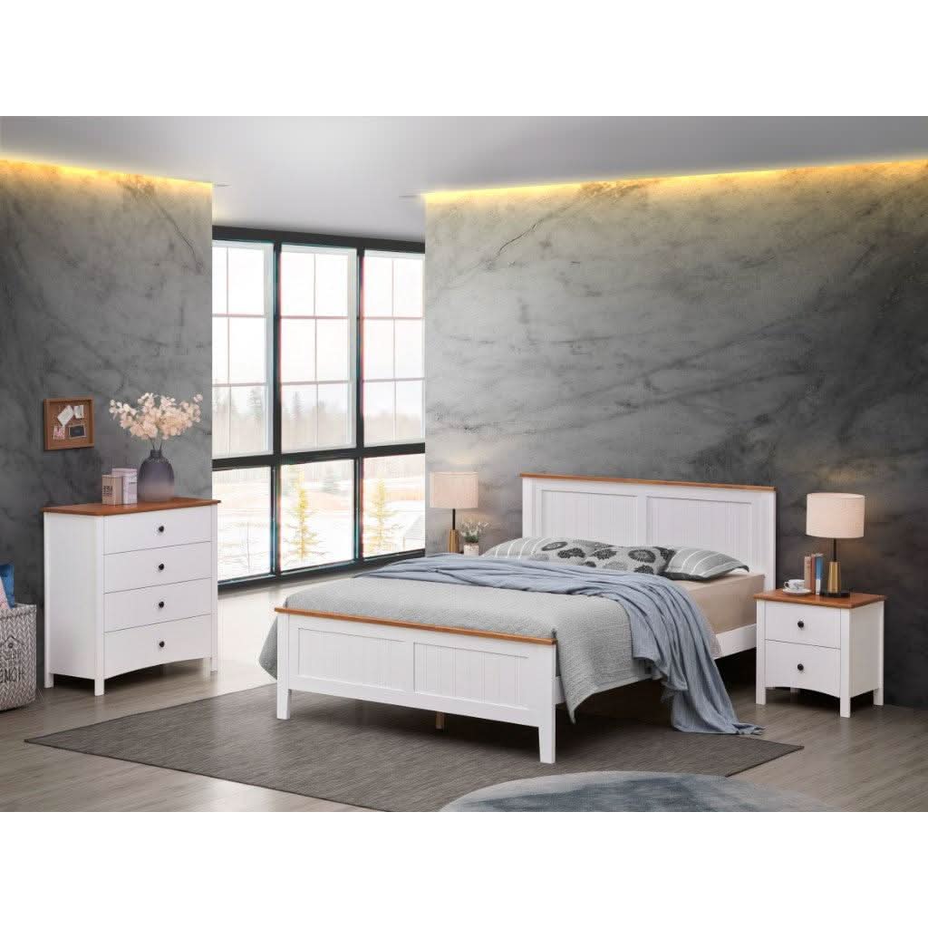 ASTLEY HAMPTONS LOOK QUEEN BED WHITE/MID BROWN - MyChocolateWood