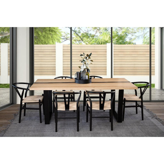 AXWYN SOLID RUBBERWOOD 7 PIECE DINING SET NATURAL/BLACK DINING TABLE & 6 CHAIRS - MyChocolateWood