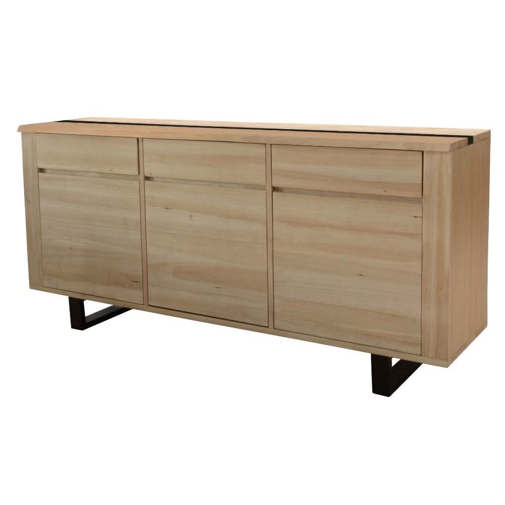 AXWYN SOLID RUBBERWOOD BUFFET/SIDEBOARD 3 DRAWERS/3 DOORS NATURAL/BLACK LEGS - MyChocolateWood