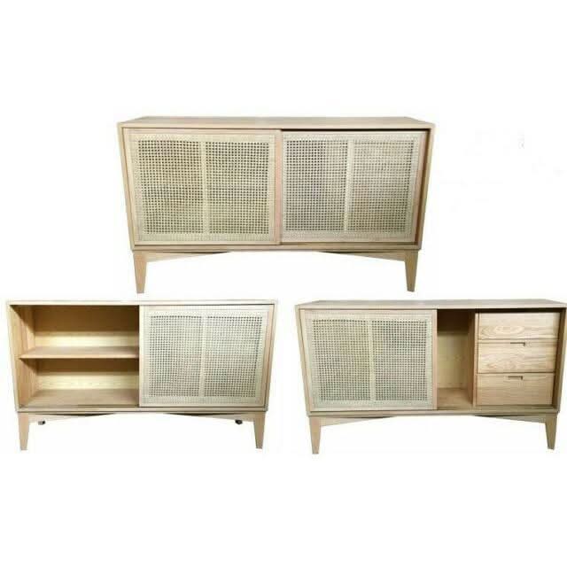 BAHAMAS BUFFET SIDEBOARD SLIDING RATTAN DOORS/ SOLID OAK NATURAL COLOUR 140CM - MyChocolateWood