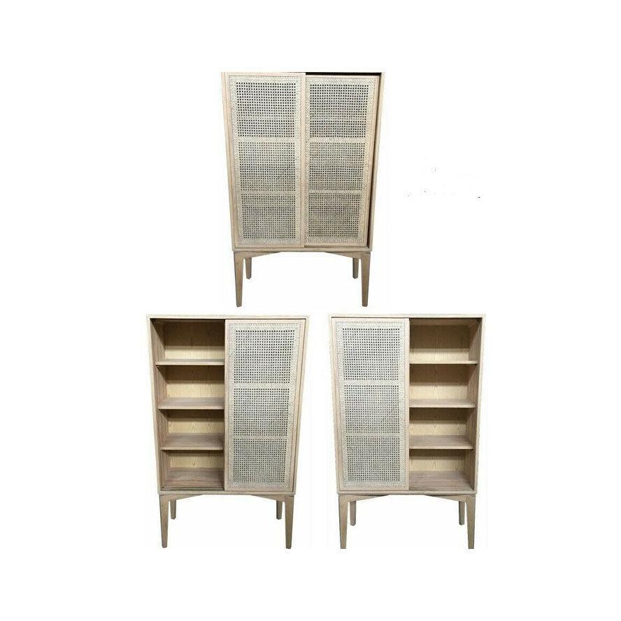 BAHAMAS CABINET CUPBOARD SLIDING RATTAN DOORS/ NATURAL OAKWOOD COLOUR - MyChocolateWood