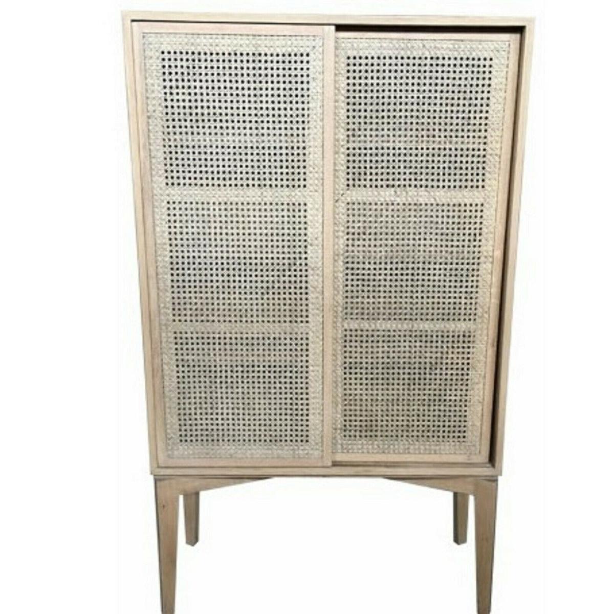 BAHAMAS CABINET CUPBOARD SLIDING RATTAN DOORS/ NATURAL OAKWOOD COLOUR - MyChocolateWood