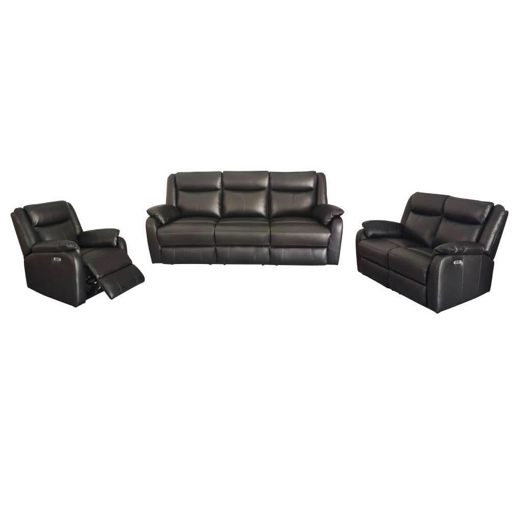 BARRON GENUINE MURANO LEATHER 3-SEATER  2-SEATER + 1 SINGLE RECLINER ARMCHAIR  LOUNGE SUITE BLACK - MyChocolateWood